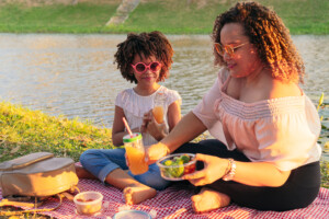 Mom and daughter at picnic