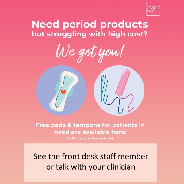 Free period products at MMC Family Planning, partnered with Adagio Health